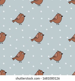 Seamless pattern with happy birds. Vector illustration. Pastel colors.