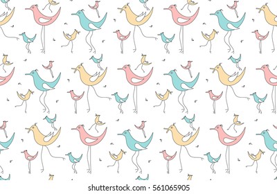 Seamless pattern "Happy Birds". Vector illustration.