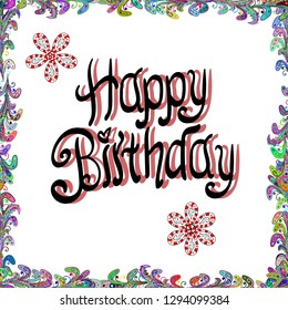 Seamless pattern. Happy Birthday celebration typography design for greeting card. Vector. Nice pattern for packaging, Wallpapers, textile, scrapbooking. Poster or banner on pink, white, black colors.