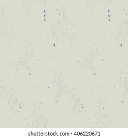 Seamless pattern for happy birthday. Cute flying angels with gifts and cake. Cartoon style. Vector illustration.
