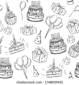 Happy Birthday Background Handdrawn Birthday Sets Stock Vector (Royalty ...