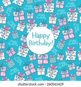 Seamless pattern Happy Birthday with a lot of presents
