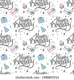 Seamless pattern happy birthday suitable for wrapping and decorating background. Vector illustration.