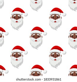 Seamless pattern of happy black Santa Claus. Illustration for christmas and new year background