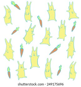 Seamless pattern with happy bunnies.