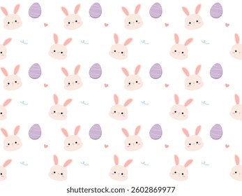 Seamless pattern happy bunny with easter egg pastel flat art design. Cute rabbit decorate with festive vector concept of celebration, holiday and spring time for children fabric clipart illustration.