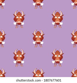 Seamless pattern for Happy Chinese new year 2021 - funny bulls. Vector illustration. Great for wrapping paper, textile, wrapping paper.