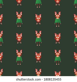 Seamless pattern for Happy Chinese new year 2021 - funny bulls. Vector illustration. Great for wrapping paper, textile, wrapping paper.