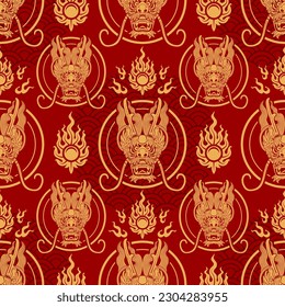 Seamless pattern happy chinese new year 2024 the dragon zodiac sign with asian elements paper cut style on color background. ( Translation : happy new year 2024 year of the dragon )