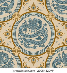 Seamless pattern happy chinese new year 2024 the dragon zodiac sign with asian elements paper cut style on color background. ( Translation : happy new year 2024 year of the dragon )