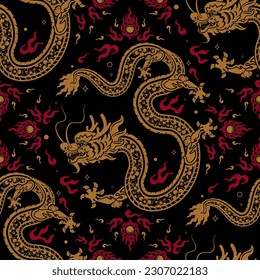 Seamless pattern happy chinese new year 2024 the dragon zodiac sign with asian elements paper cut style on color background. ( Translation : happy new year 2024 year of the dragon )