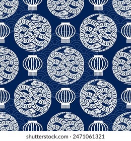 Seamless pattern happy chinese new year 2025 the snake zodiac sign with asian elements paper cut style on color background. ( Translation : happy new year 2024 year of the snake )
