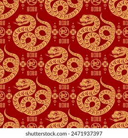 Seamless pattern happy chinese new year 2025 the snake zodiac sign with asian elements paper cut style on color background. ( Translation : happy new year 2024 year of the snake )
