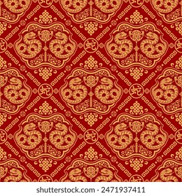 Seamless pattern happy chinese new year 2025 the snake zodiac sign with asian elements paper cut style on color background. ( Translation : happy new year 2024 year of the snake )
