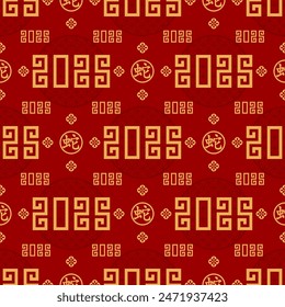 Seamless pattern happy chinese new year 2025 the snake zodiac sign with asian elements paper cut style on color background. ( Translation : happy new year 2024 year of the snake )
