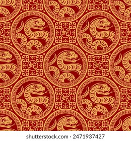 Seamless pattern happy chinese new year 2025 the snake zodiac sign with asian elements paper cut style on color background. ( Translation : happy new year 2024 year of the snake )
