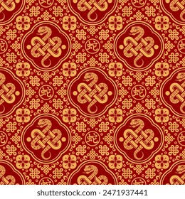 Seamless pattern happy chinese new year 2025 the snake zodiac sign with asian elements paper cut style on color background. ( Translation : happy new year 2024 year of the snake )
