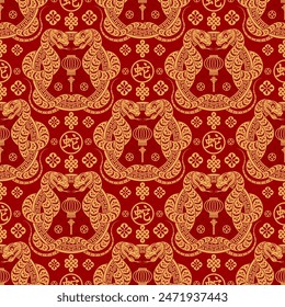 Seamless pattern happy chinese new year 2025 the snake zodiac sign with asian elements paper cut style on color background. ( Translation : happy new year 2024 year of the snake )
