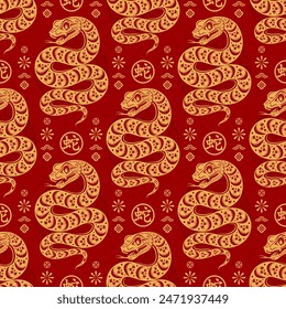 Seamless pattern happy chinese new year 2025 the snake zodiac sign with asian elements paper cut style on color background. ( Translation : happy new year 2024 year of the snake )
