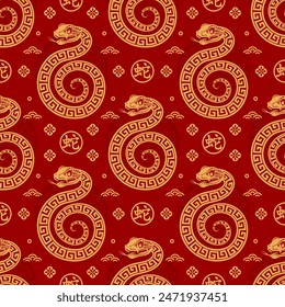 Seamless pattern happy chinese new year 2025 the snake zodiac sign with asian elements paper cut style on color background. ( Translation : happy new year 2024 year of the snake )
