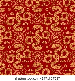 Seamless pattern happy chinese new year 2025 the snake zodiac sign with asian elements paper cut style on color background. ( Translation : happy new year 2024 year of the snake )
