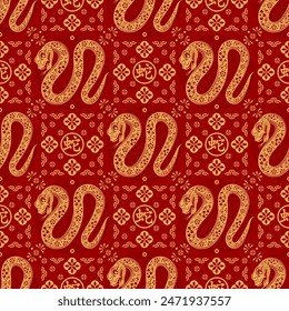 Seamless pattern happy chinese new year 2025 the snake zodiac sign with asian elements paper cut style on color background. ( Translation : happy new year 2024 year of the snake )
