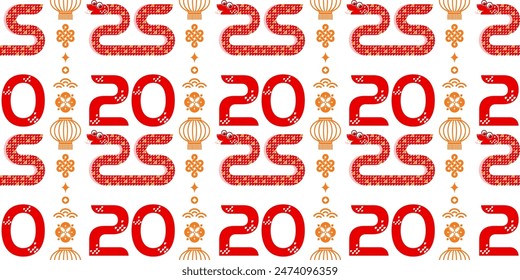 Seamless pattern happy chinese new year 2025 the snake zodiac sign with asian elements paper cut style on color background. ( Translation : happy new year 2024 year of the snake )
