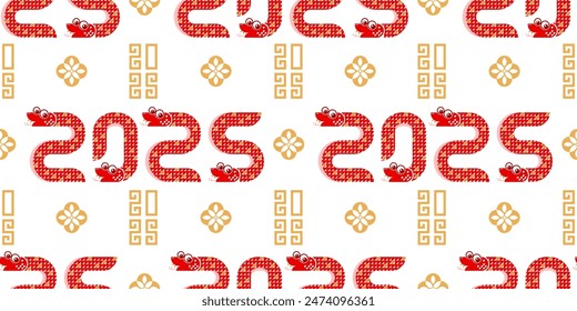 Seamless pattern happy chinese new year 2025 the snake zodiac sign with asian elements paper cut style on color background. ( Translation : happy new year 2024 year of the snake )
