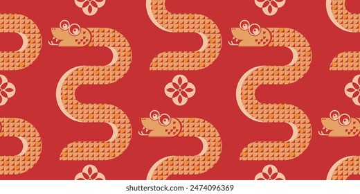 Seamless pattern happy chinese new year 2025 the snake zodiac sign with asian elements paper cut style on color background. ( Translation : happy new year 2024 year of the snake )
