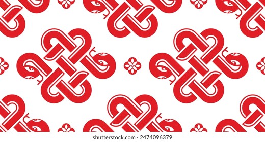 Seamless pattern happy chinese new year 2025 the snake zodiac sign with asian elements paper cut style on color background. ( Translation : happy new year 2024 year of the snake )
