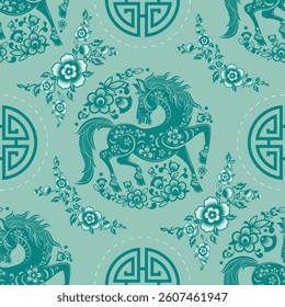 Seamless pattern happy chinese new year 2026 year of the horse zodiac sign. ( Chinese Translation :  Horse )
