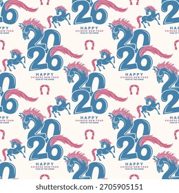 Padrão contínuo feliz ano novo chinês 2026 o signo do zodíaco do cavalo com elementos asiáticos corte de papel estilo em fundo de cor. ( Tradução : feliz ano novo 2026 ano do cavalo )