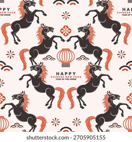 Seamless pattern happy chinese new year 2026 the horse zodiac sign with asian elements paper cut style on color background. ( Translation : happy new year 2026 year of the horse )