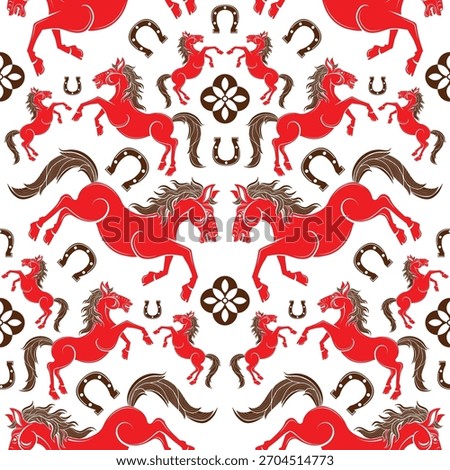 Seamless pattern happy chinese new year 2026 the horse zodiac sign with asian elements paper cut style on color background. ( Translation : happy new year 2026 year of the horse )