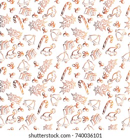 seamless pattern of a happy christmas with unconventional holiday attributes in the style of sketching, doodle