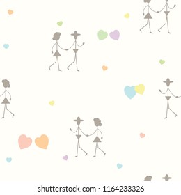 Seamless pattern. The happy couple with hearts. Vector, illustration.