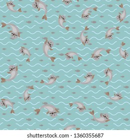 seamless pattern with Happy Cute seal animal vector cartoon character