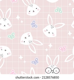 Seamless pattern happy day cute rabbit,  design for scrapbooking, decoration, cards, paper goods, background, wallpaper, wrapping, fabric and all your creative projects. Vector Illustration