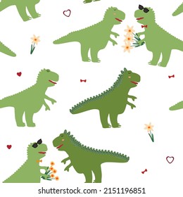 Seamless pattern with happy dinosaur. Style for wrapping paper, textile, design.