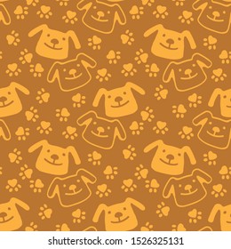 Seamless pattern with happy dog faces. Design element for wallpaper, wrapping paper, banner or fabric.