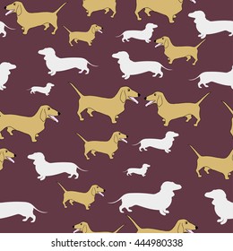 Seamless pattern. Happy Dogs pattern. Dachshunds on brown background.