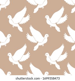 Seamless pattern - happy doves on spiritual simple background