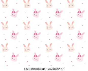 Seamless pattern happy Easter bunny with heart pastel flat art design. Cute rabbit with festive vector concept of celebration, holiday and spring time for children fabric clipart illustration.