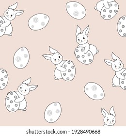Seamless pattern for Happy Easter celebration, isolated vector illustration of cute bunny and Easter egg.