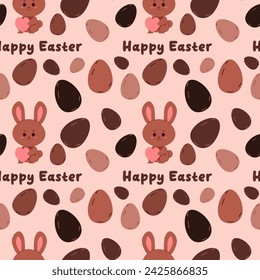 seamless pattern Happy Easter. Chocolate bunny with eggs. Vector flat illustration