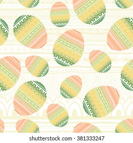 Seamless Pattern Happy Easter Eggs Knitted Effect. Background Pattern, Surface Design, Surface Pattern Design, All Over Print, Allover Print Design, Textile Design.