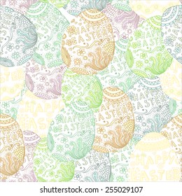 Seamless pattern. Happy easter template. Easter background with colorful easter eggs 