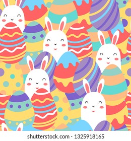 Seamless pattern happy egg with bunny  for Happy Easter day. Vector illustration