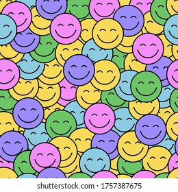 Seamless pattern of Happy face icon . Smiling Emoticon texture. Colourful Smile background.