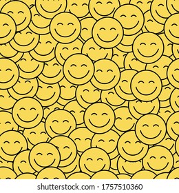 Seamless pattern of Happy face icon . Smiling Emoticon texture. Smile background.